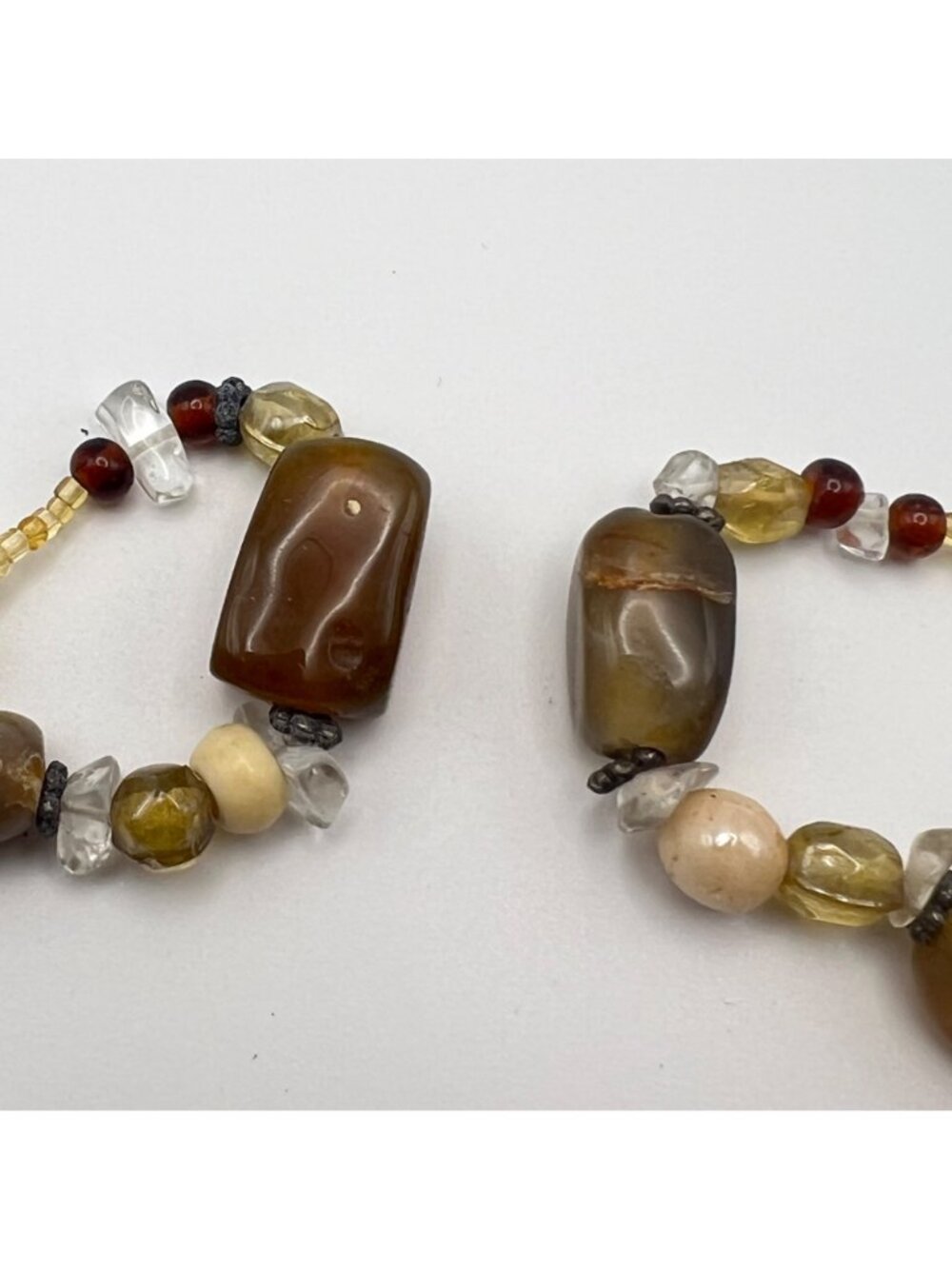 Multi Strand Quartz Glass Bead Necklace  Honey Amber Brown Cream 17-20.25" Boho - Picture 13 of 13